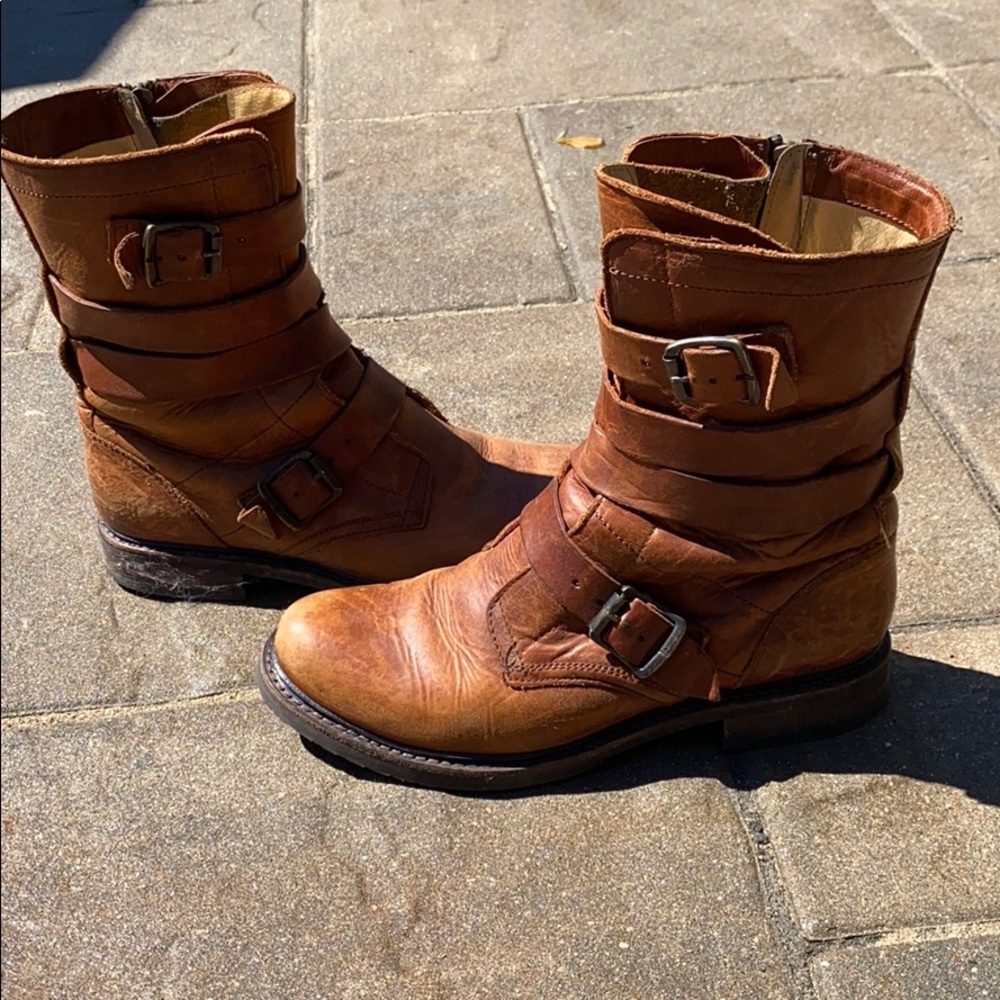 FRYE moto boots - strappy, distressed, vintage